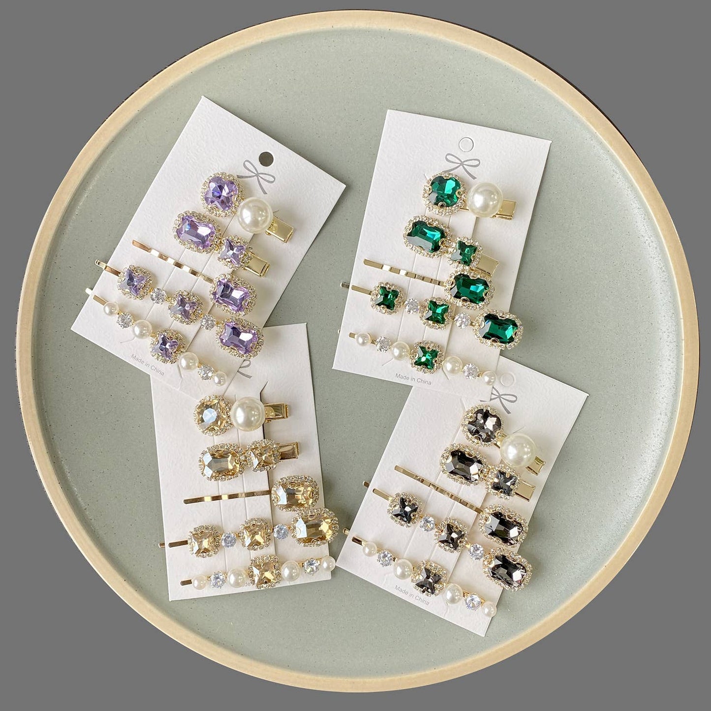 Vintage crystal glass side clip hairpin five-piece set