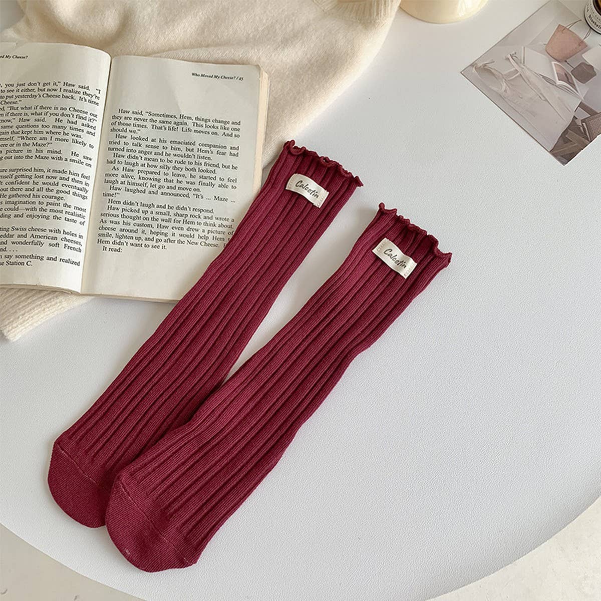 WOMEN FLOWER EAR EDGE LONG CREW SOCKS