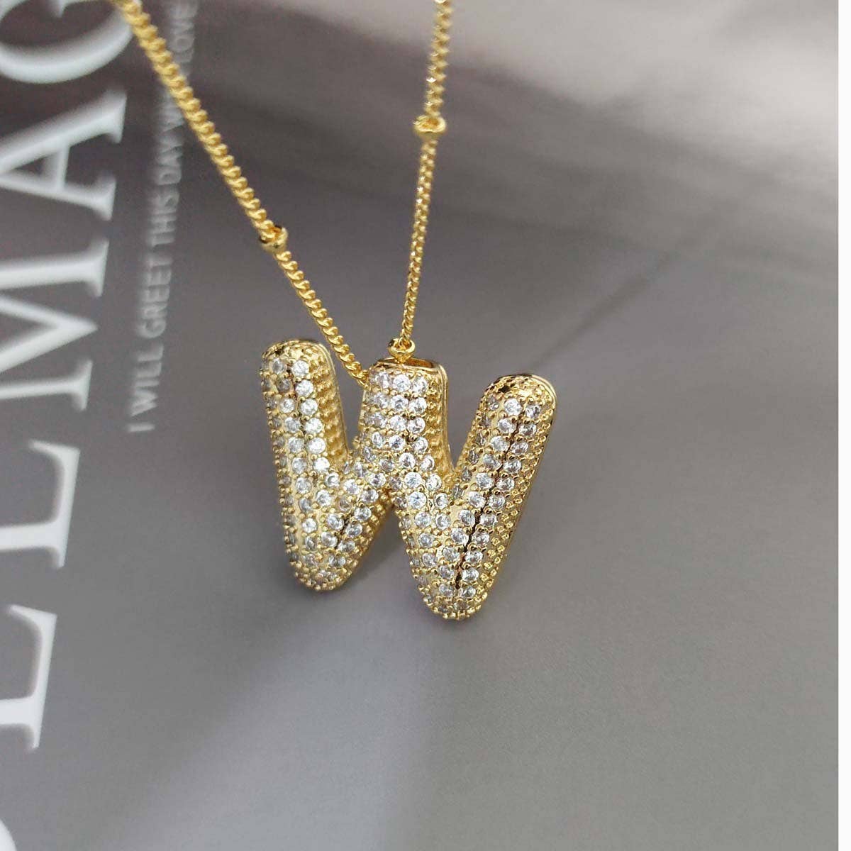 Copper Zirconia 26 Letters Pendant Necklace