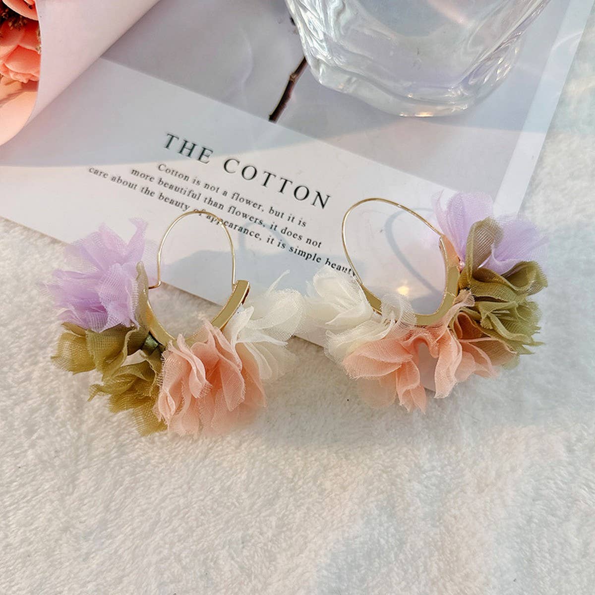 Handmade Fabric Flower V-Shape Ear Cuffs