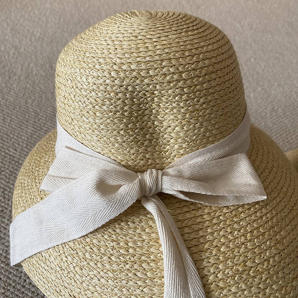 Summer outdoor wide brim bow sun hat_CWAH3576