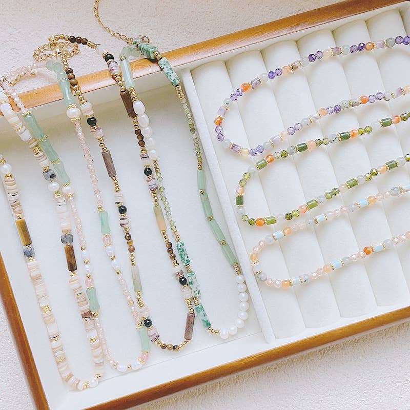 Natural stone hand-beaded Baroque pearl necklace