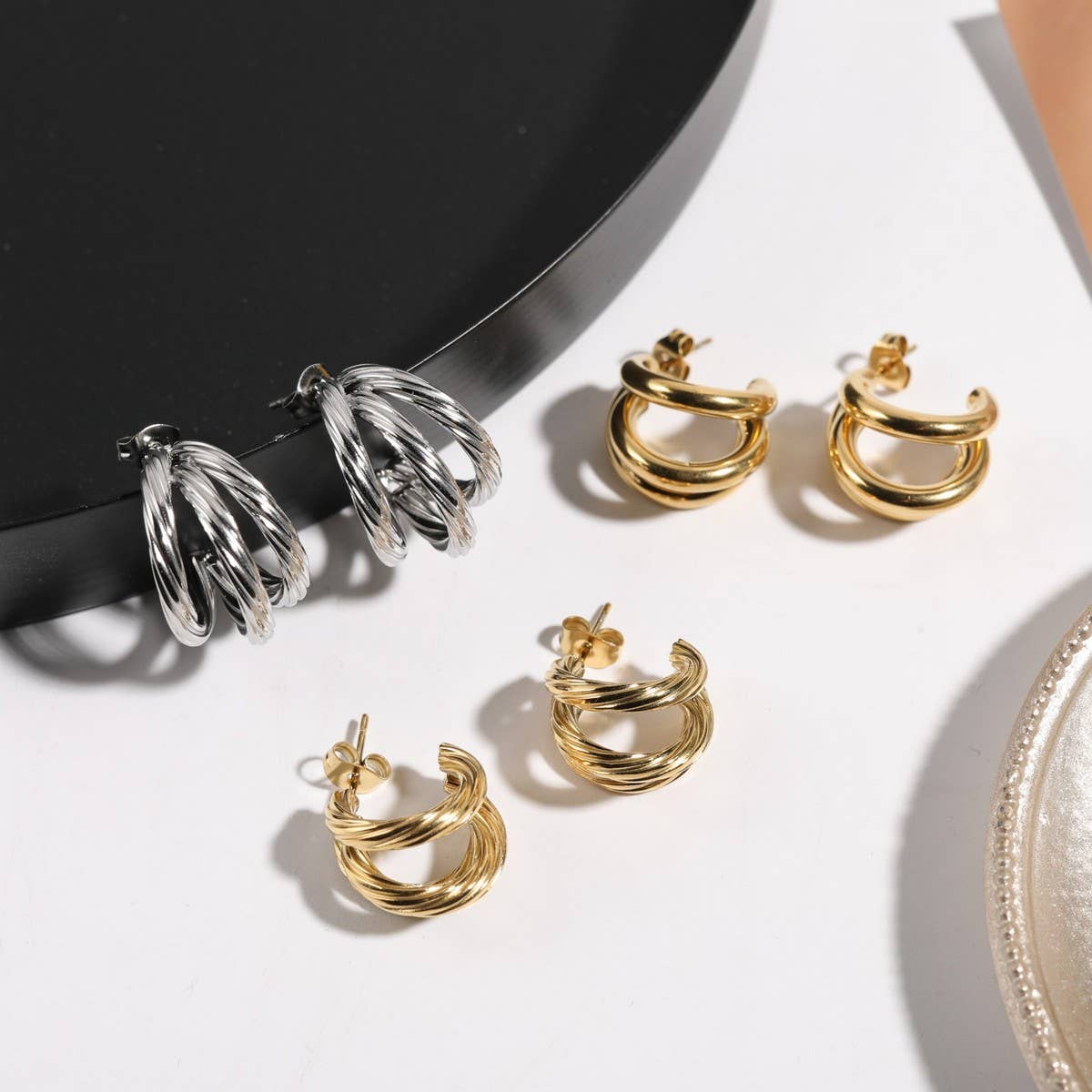 Mirror Finish Hollow Earrings Titanium Steel