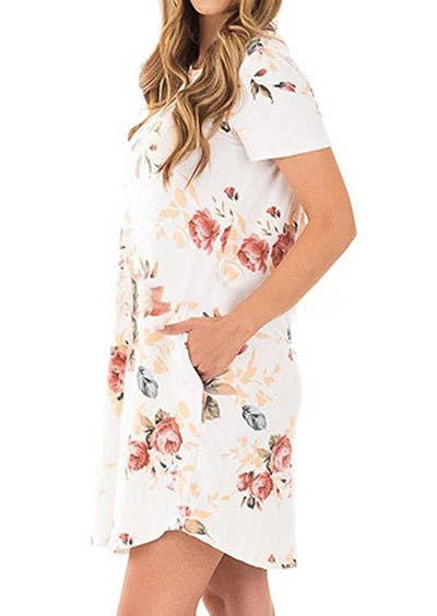 FLORAL PRINT BASIC CREW NECK PULLOVER DRESS