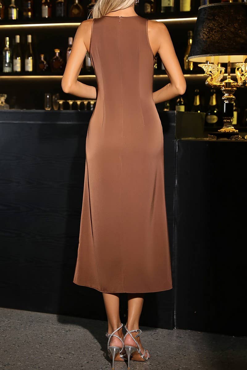 CWDMD4878_SOLID COLOR ELEGANT SLEEVELESS SATIN DRESS