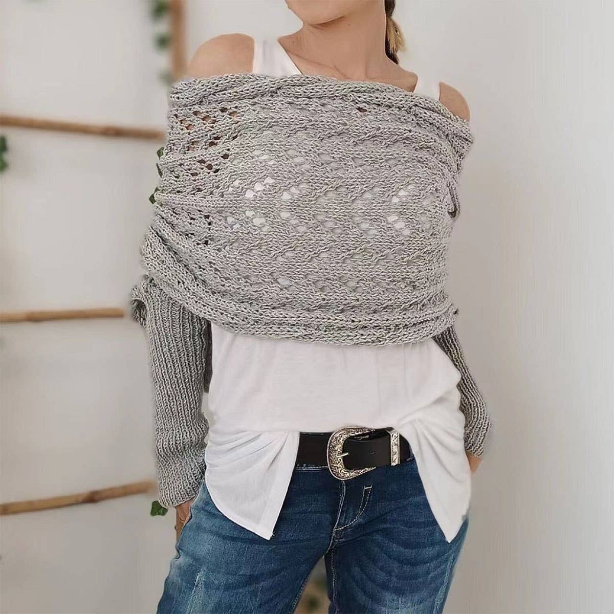 Cable Knit Infinity Scarf with Sleeves for Fall _CWASC1537