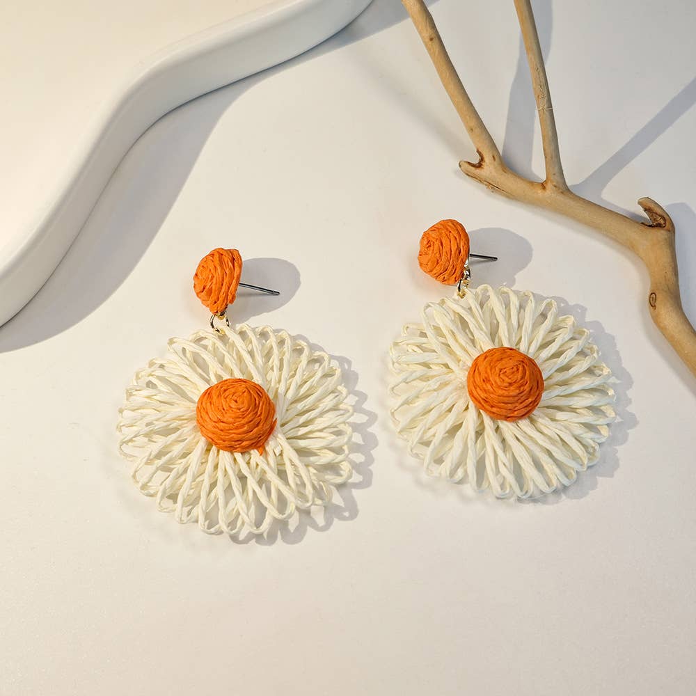 Bohemian vacation woven Raffia grass earrings