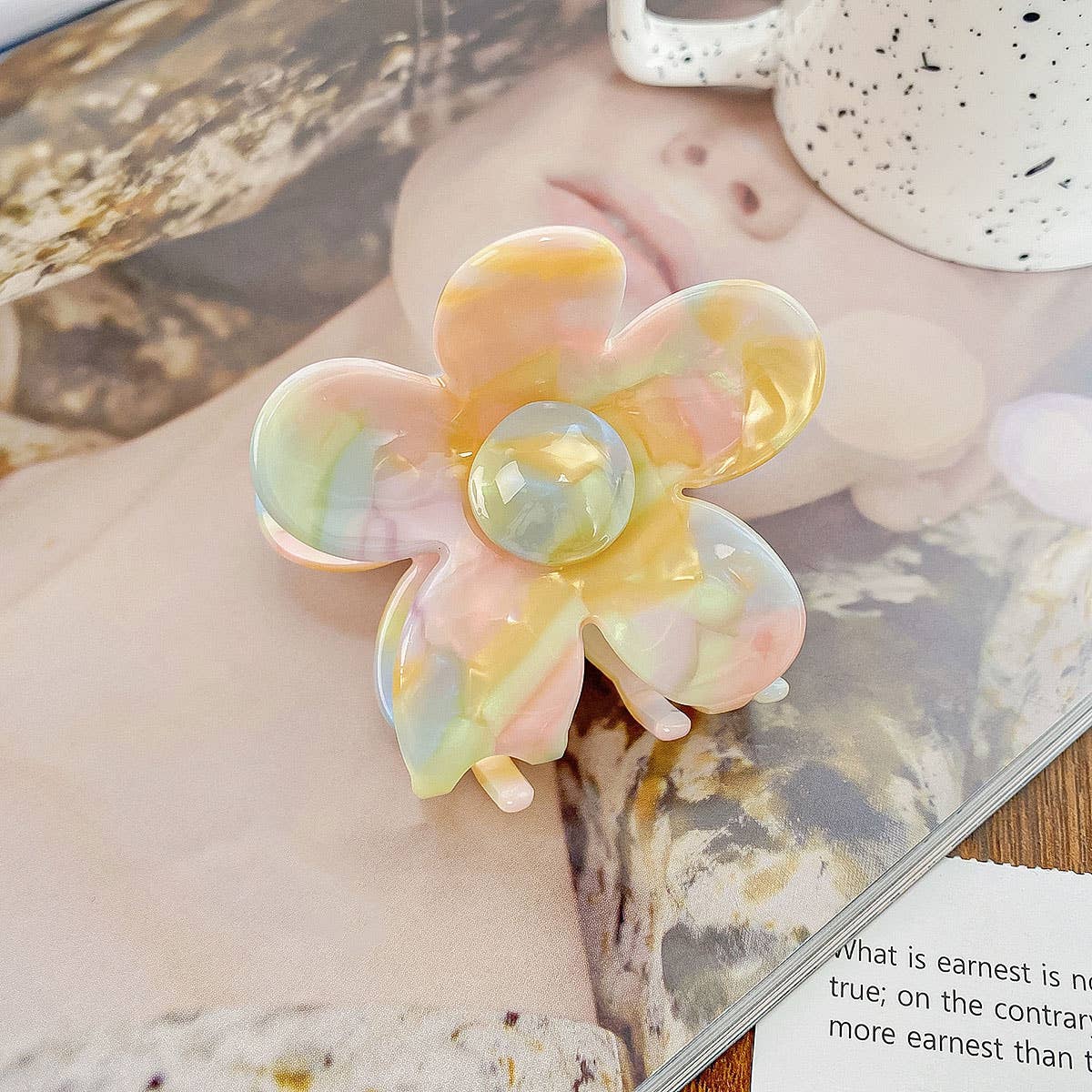 2.7" Flower Tortoise Shell Hair Claw Clips_CWAHA0383