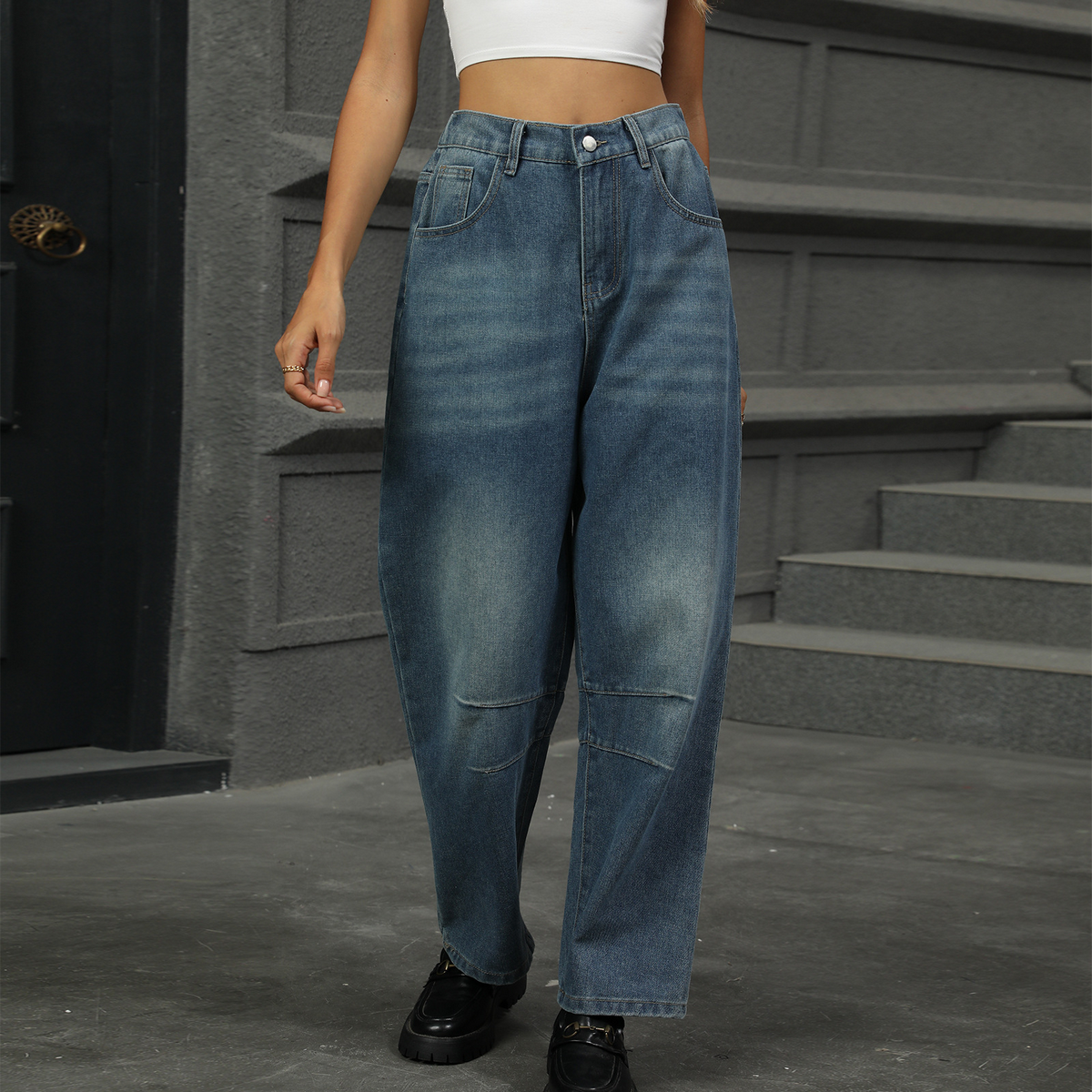 Loose Fit Harem Jeans ? Washed Nine-Ton Pants