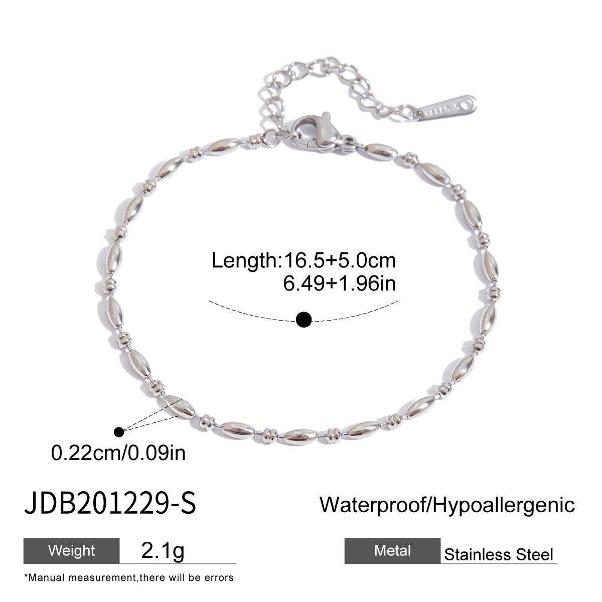 18K Gold Oval Bead Bracelet, Titanium Steel, Luxe_CWAJE4719