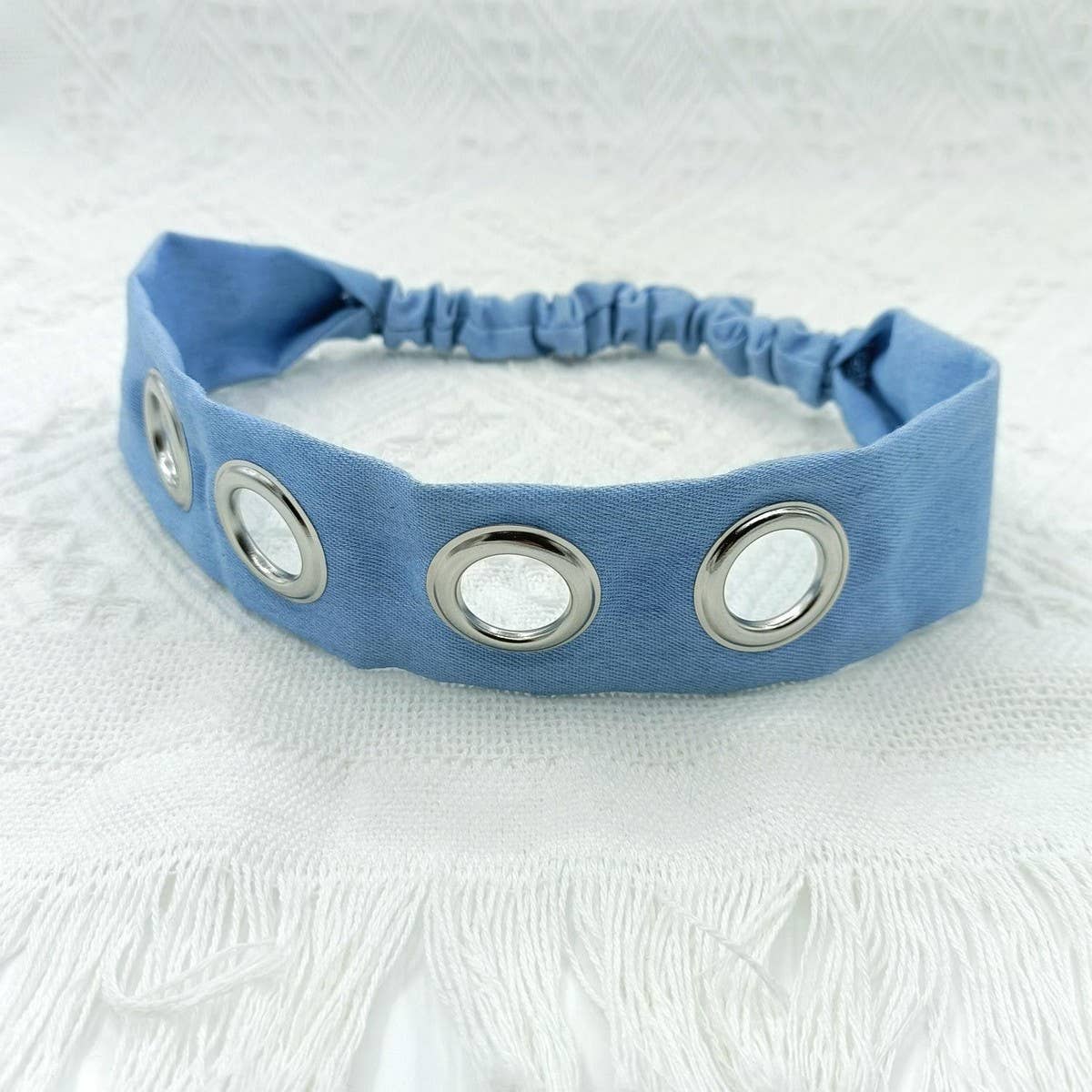 Denim Punk Headwrap with Metal Studs