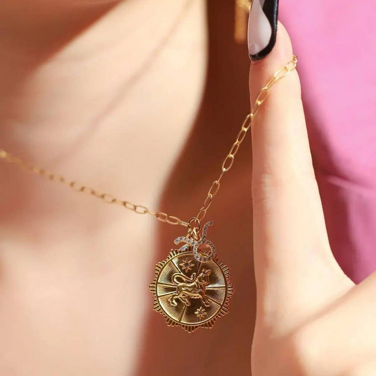 MICRO-PAVED ZIRCONIA ZODIAC RUNE PENDANT NECKLACE