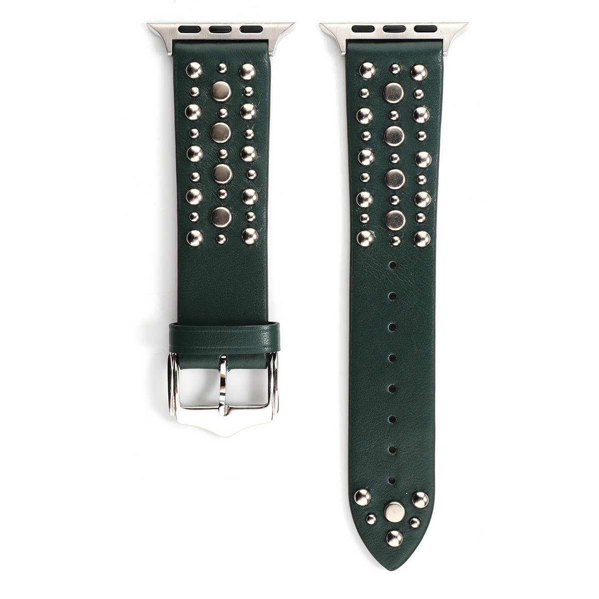 APPLE WATCH 9 SILVER RIVET LEATHER STRAP_CWASC1546
