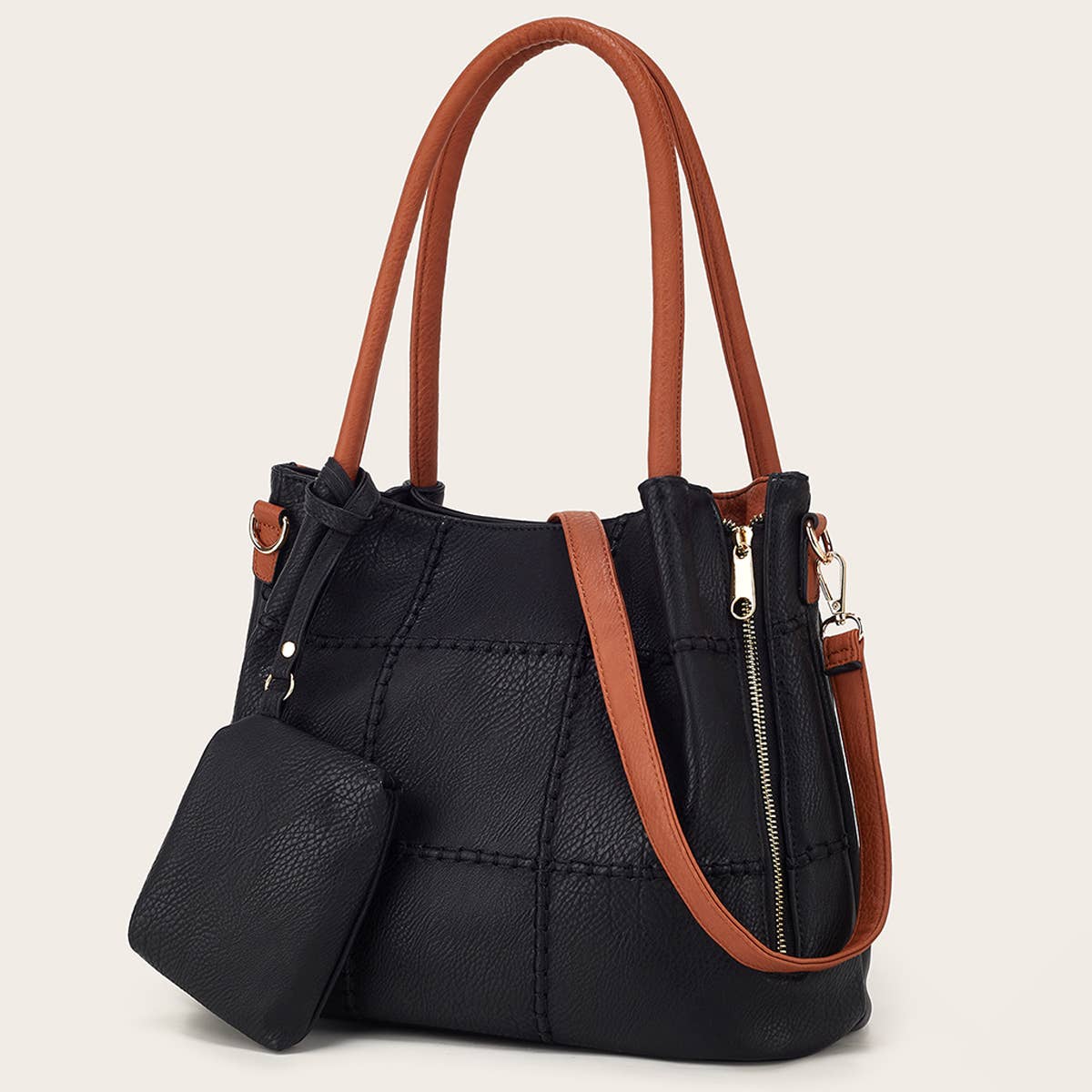 CONTRAST COLOR LYCHEE SHOULDER BAG_CWAB2661