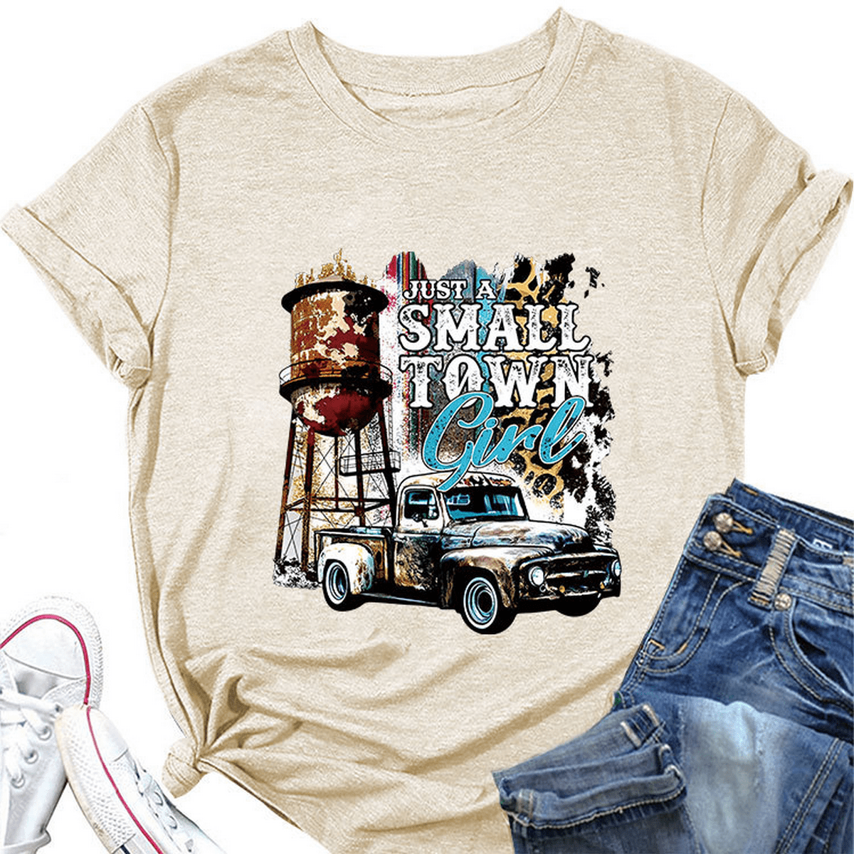 Just a Small Town Girl Print T-Shirt – Loose Fit_CWTTS1525
