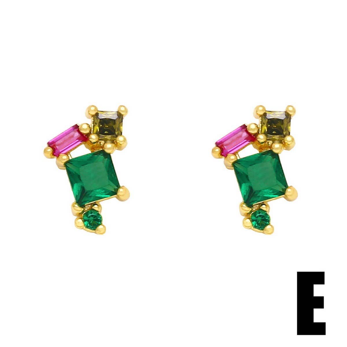 COLORED ZIRCON HEART BOW EARRINGS