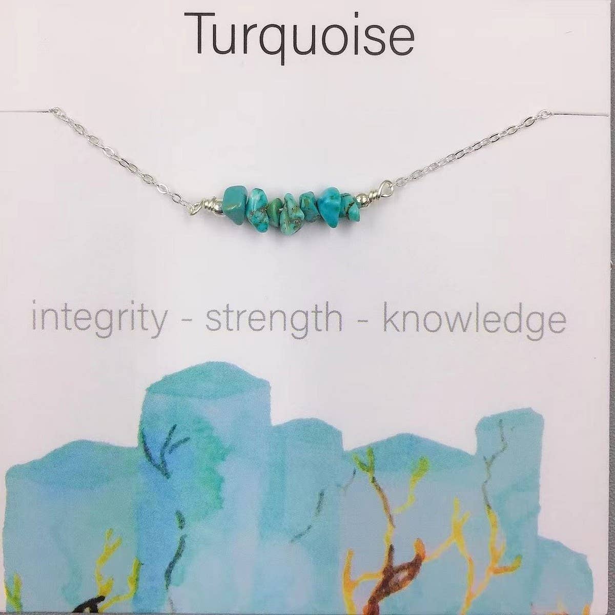 SILVER CHAIN NATURAL STONE NECKLACE WITH CARD