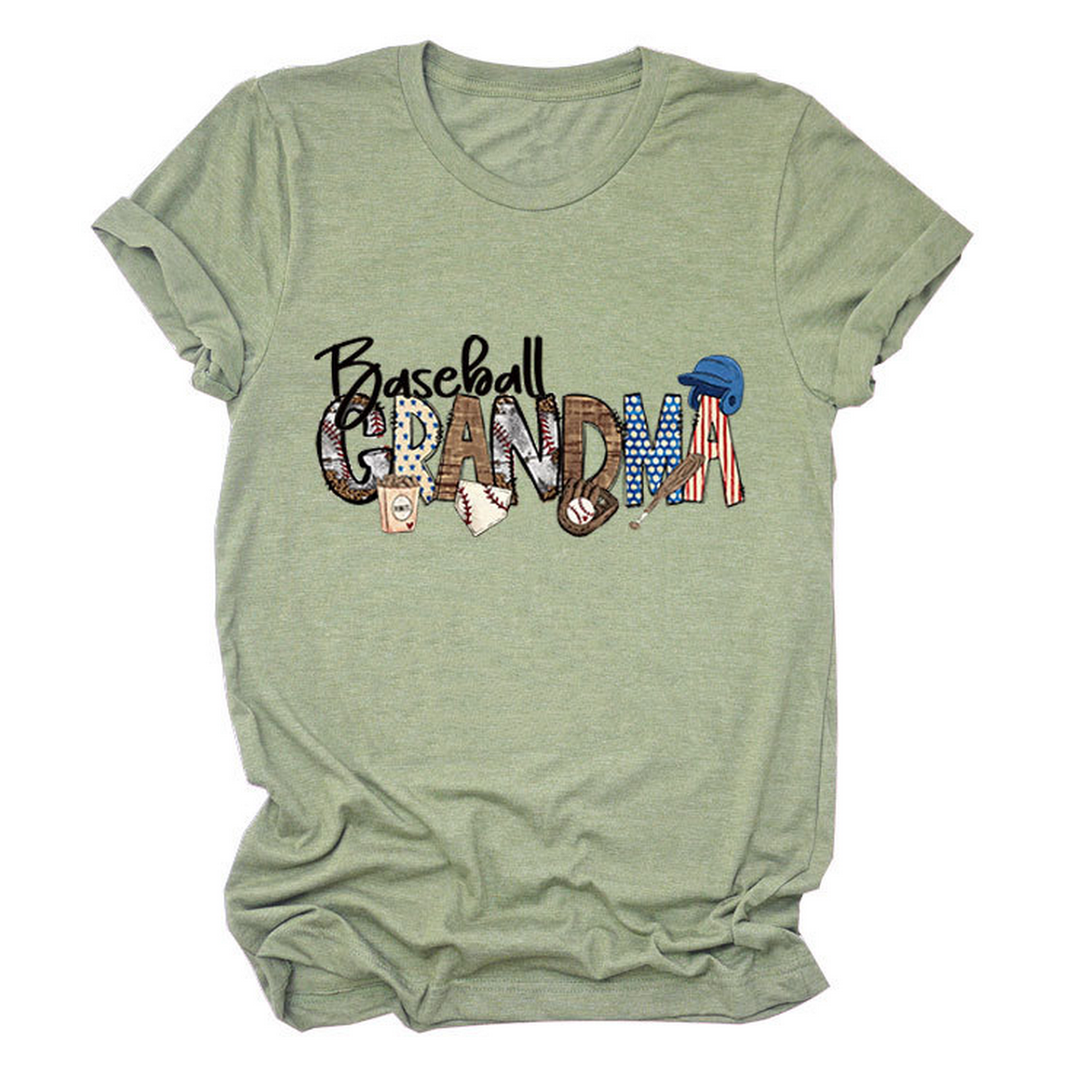 Casual Crew Neck Tee ?œBaseball Grandma??Shirt_CWTTSL0496