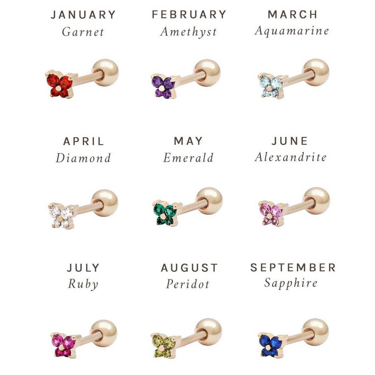 Zodiac Birthstone Butterfly Piercing Stud Earrings_CWAJE5088