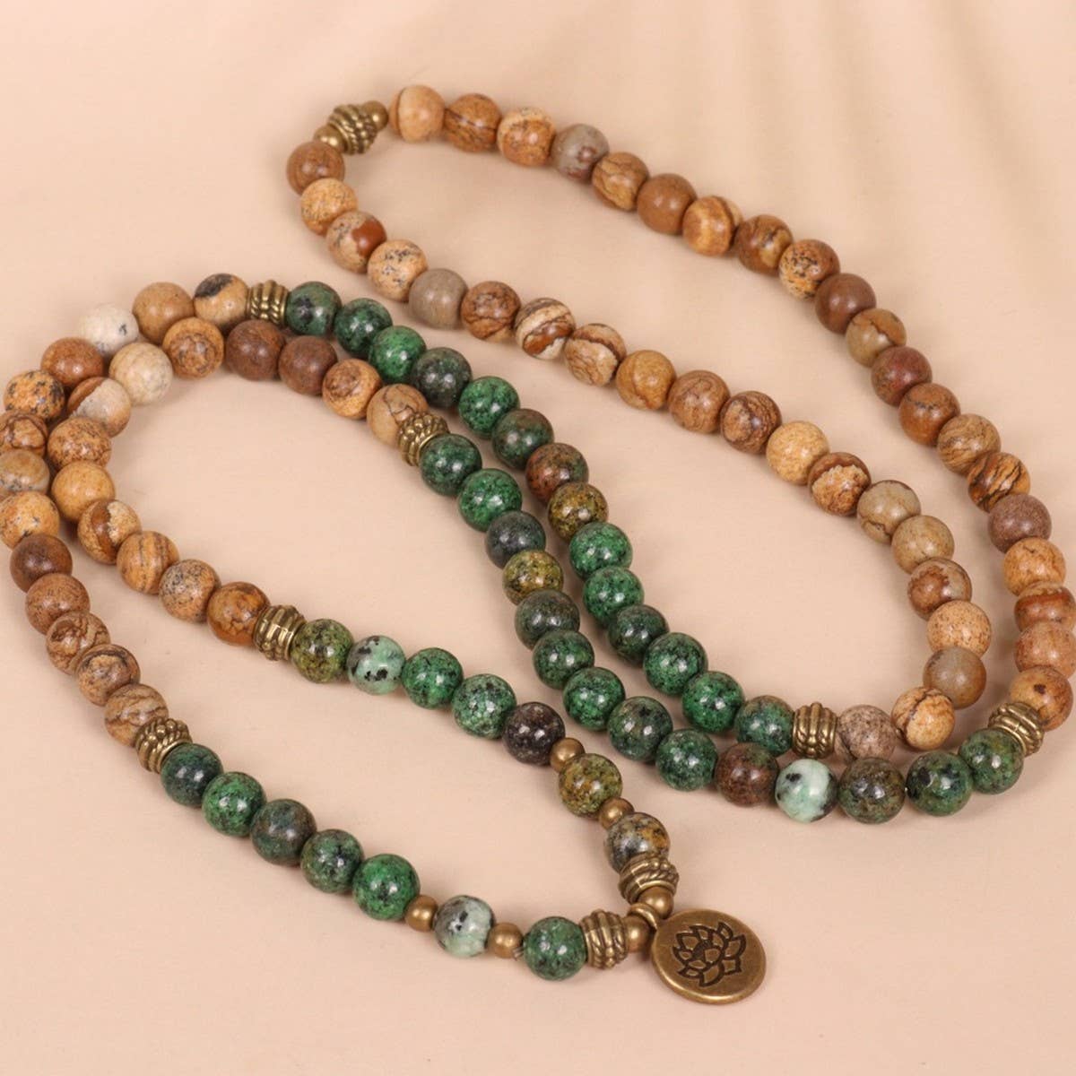 LOTUS PENDANT 108 AFRICAN PINE BEADED BRACELET