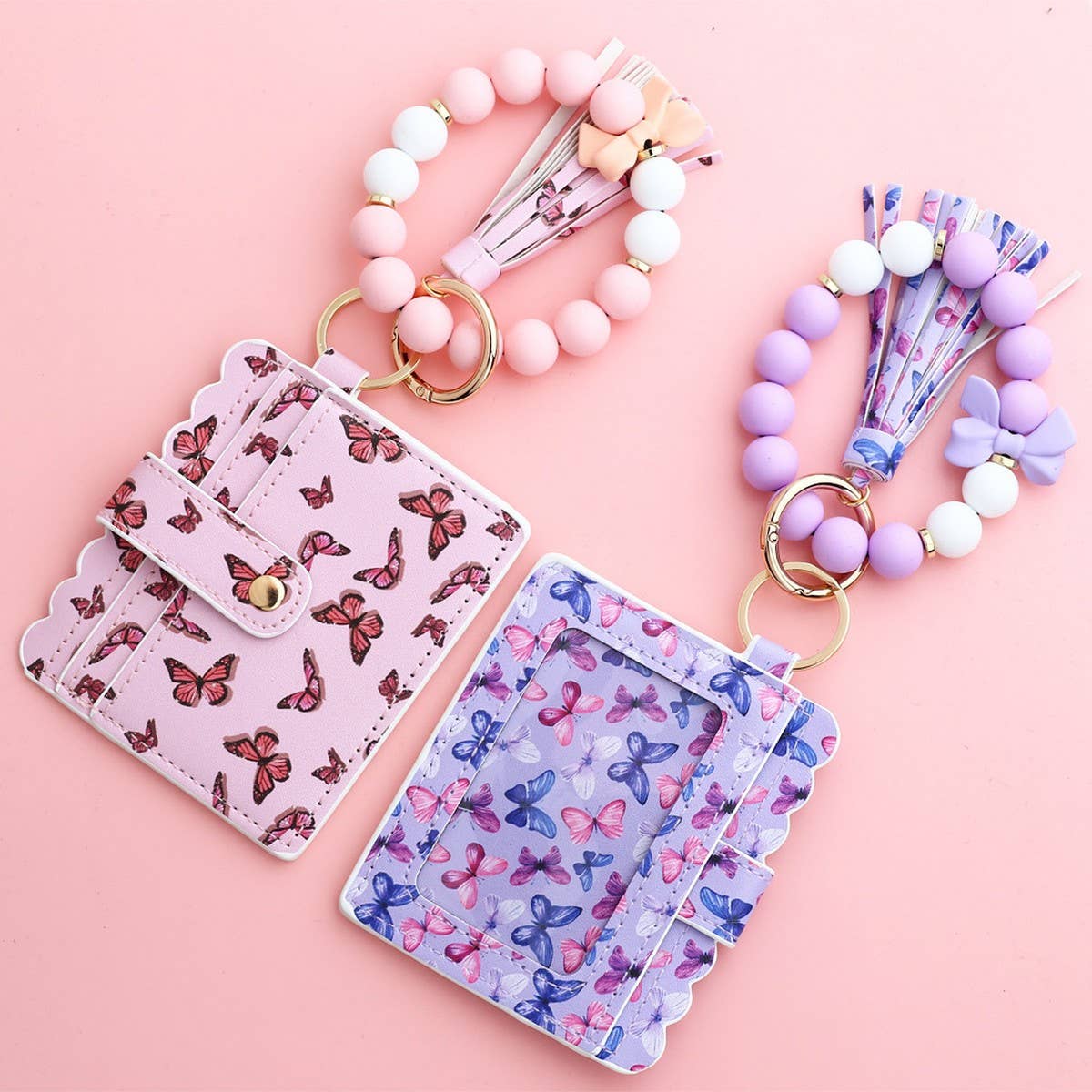 Butterfly Print Card Holder with Beaded Keychain_CWAB4960