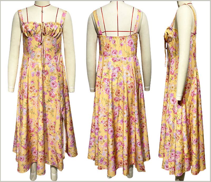 FLORAL FRENCH HIGH-WAISTED LONG HALTER DRESS