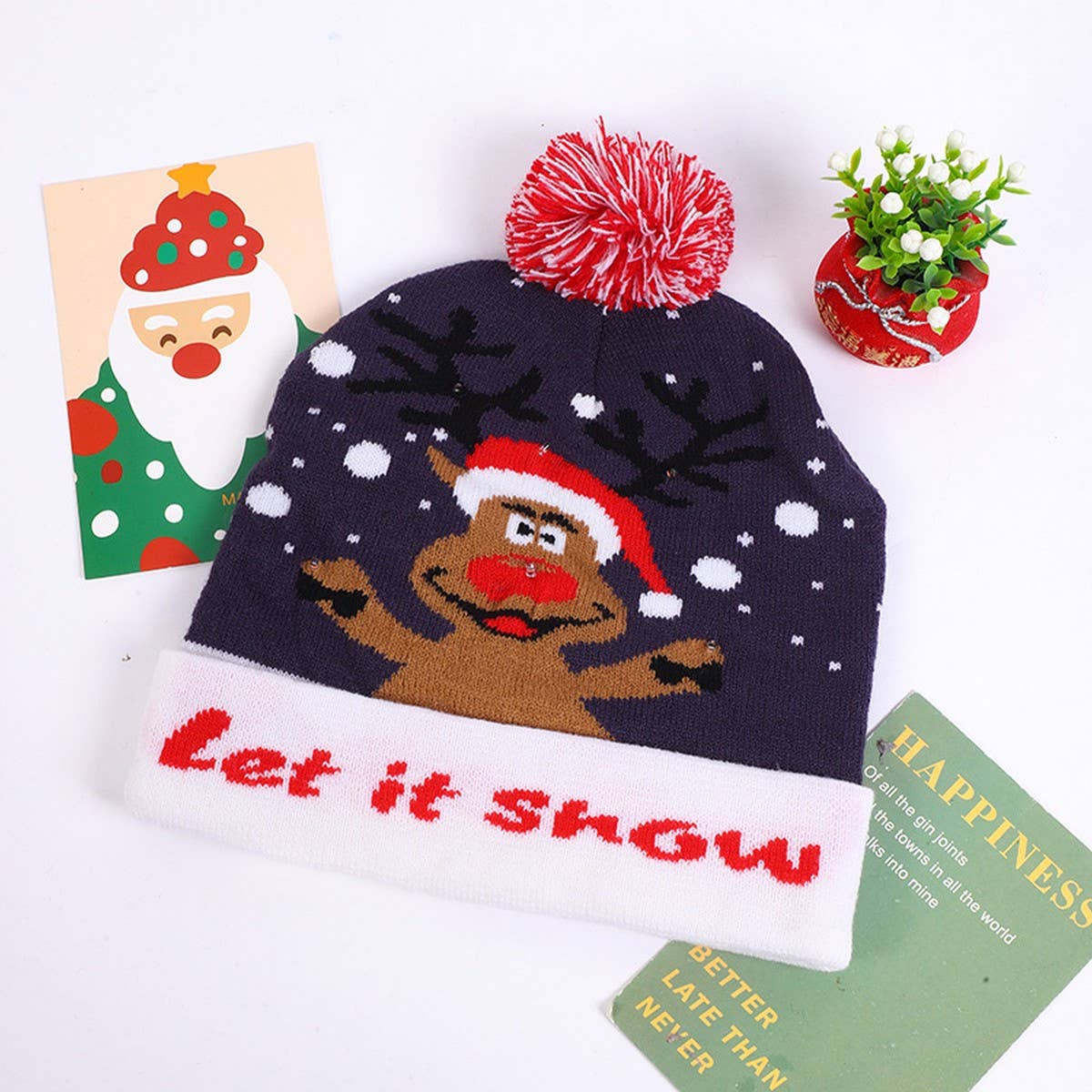 CHRISTMAS LED LIGHT GLOWING KNITTED CHRISTMAS HAT_CWAH2314