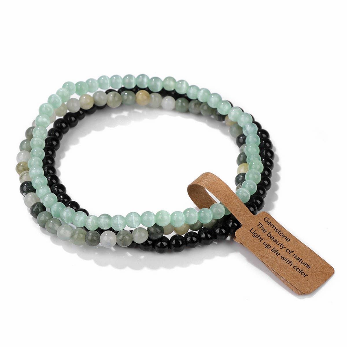 CWAJE4219_VINTAGE NATURAL STONE 4MM BEAD SET BRACELET