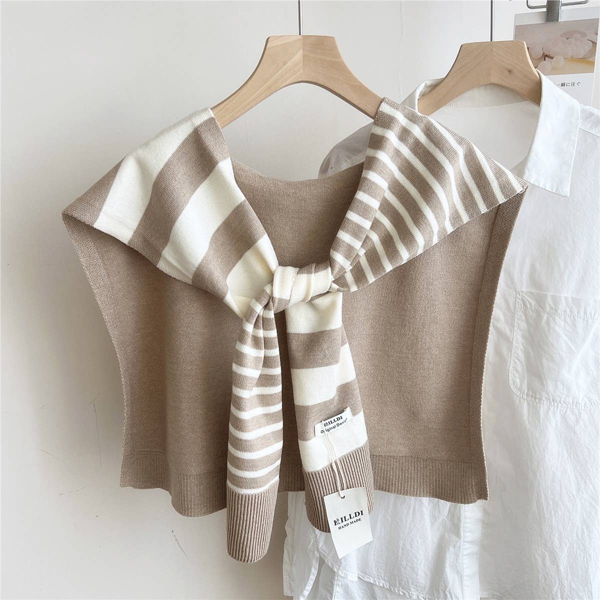 Striped Knit Shawl ??Neck & Shoulder Wrap_CWASC0843