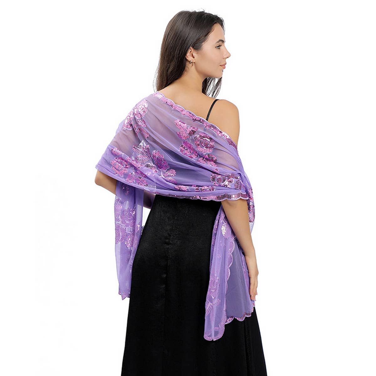 NEW ARRIVAL FLOWER SEQUIN EMBROIDERED SHAWL