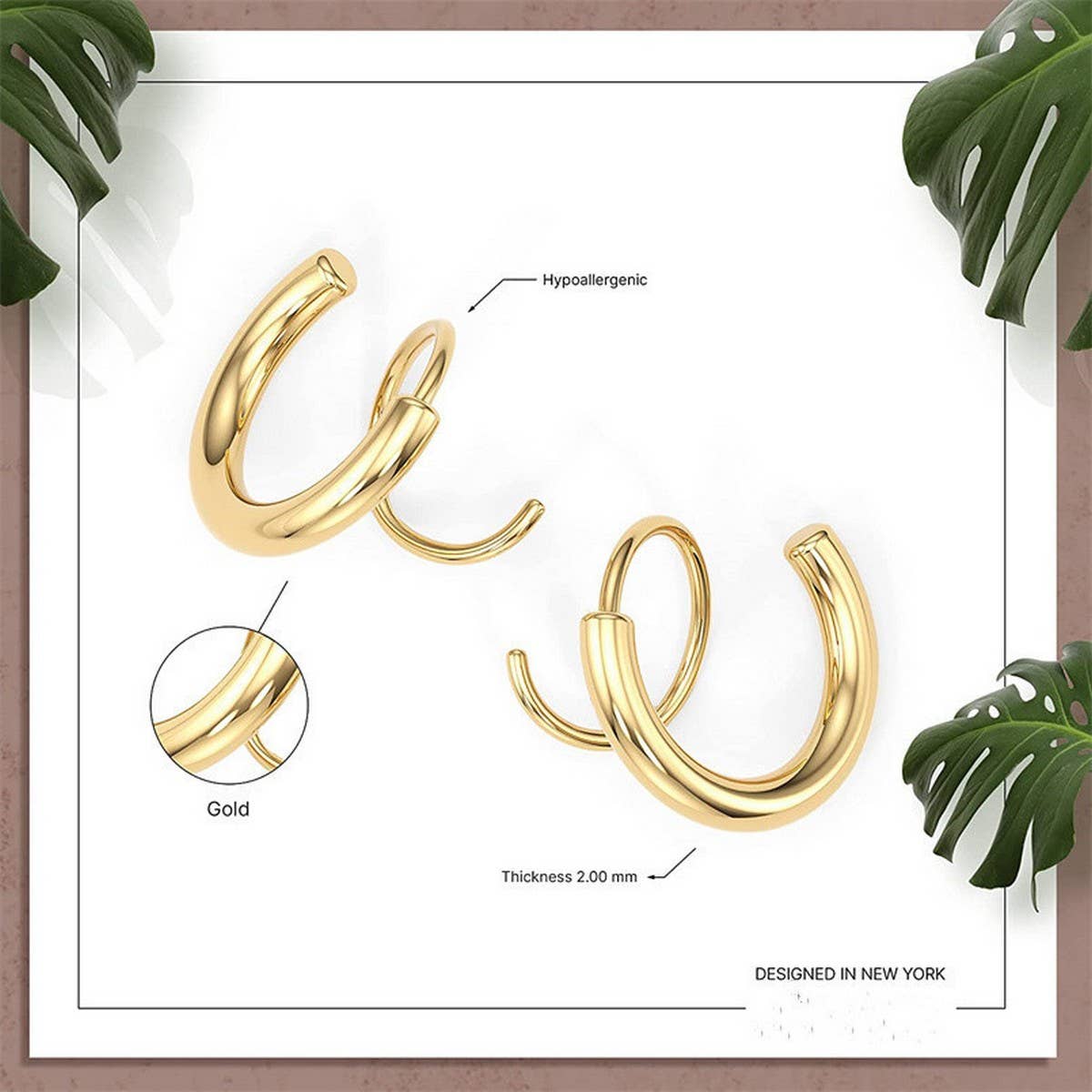 18K Gold Plated Spiral Twist Double Hoop Earrings_CWAJE5029