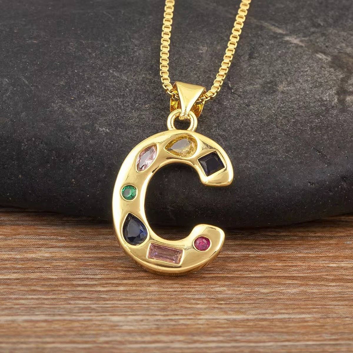 26 Letters Copper Zirconia Pendant Necklace_CWMM5873