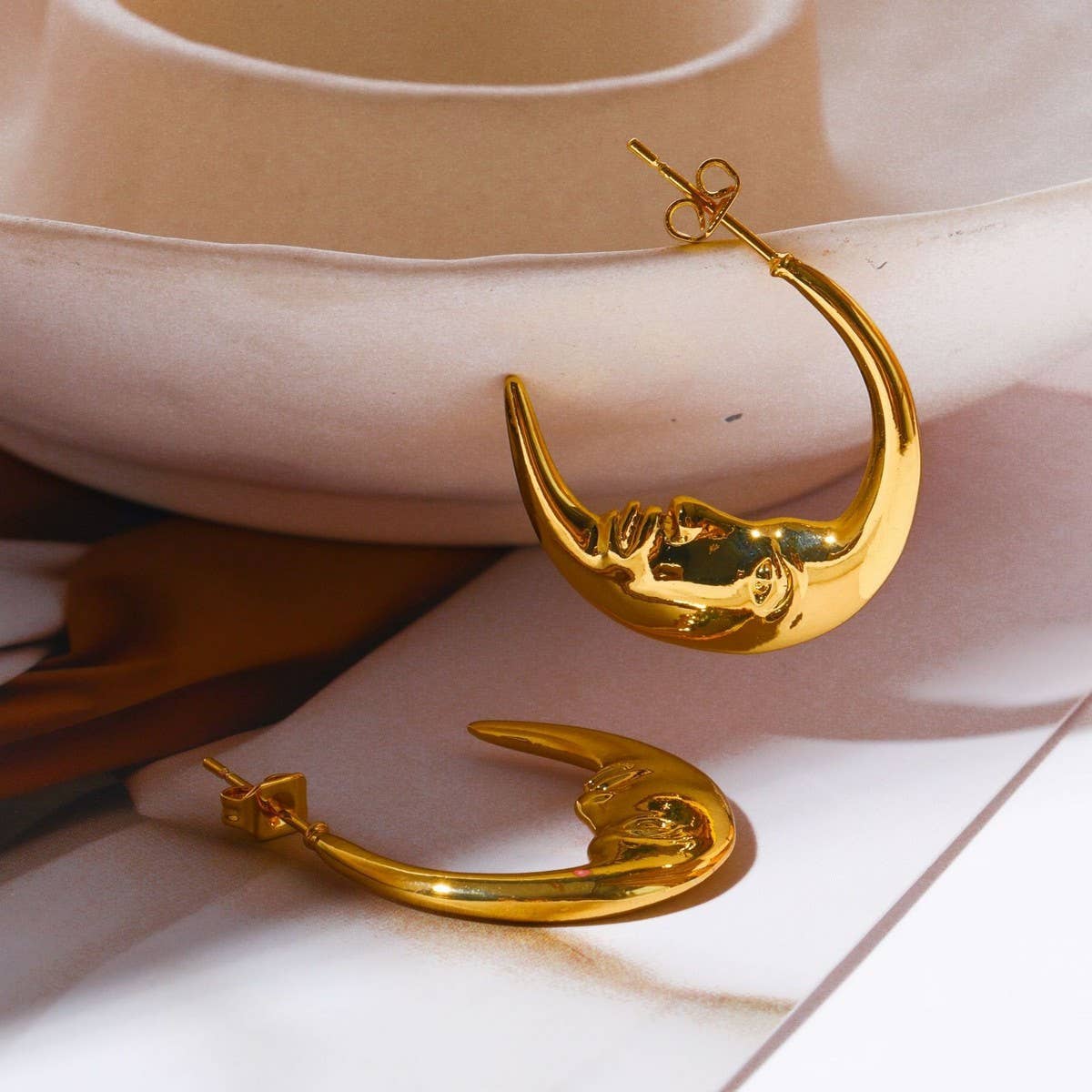 Gold Moon Zircon Pendant Necklace
