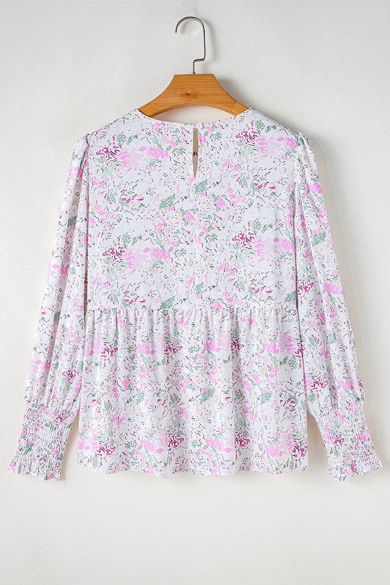 FLORAL PRINT PULLOVER ROUND NECK CHIFFON