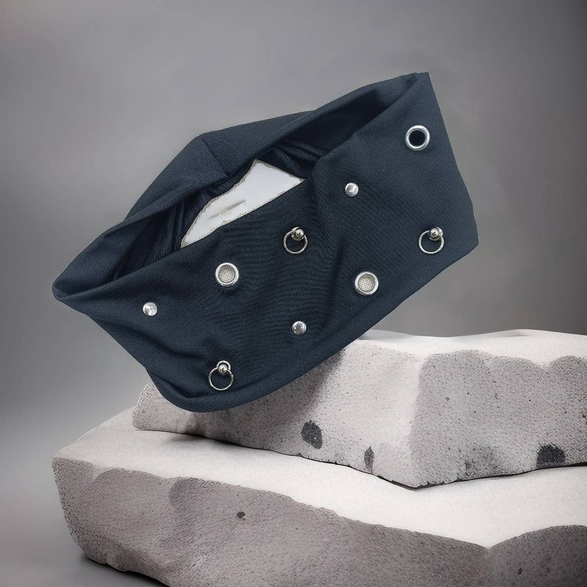 Wide Punk Elastic Headwrap with Metal Look