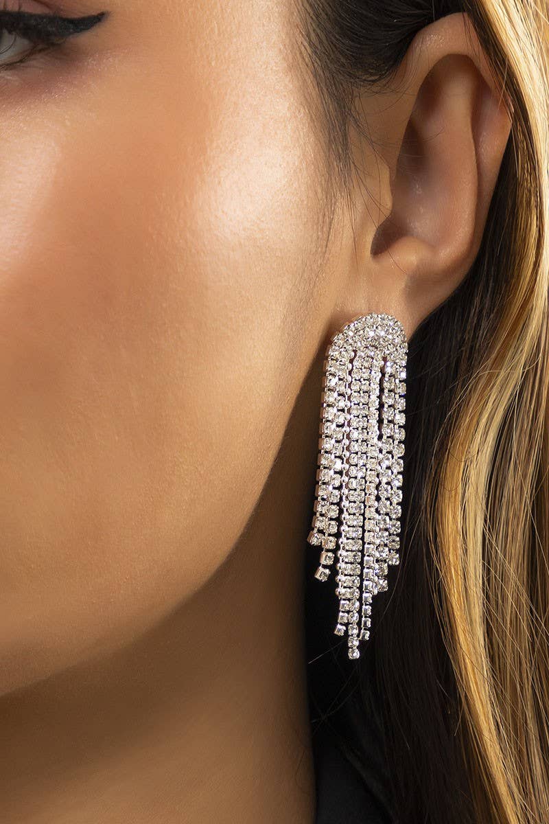 NICHE SIMPLE TASSEL MICRO SET RHINESTONE EARRINGS_CWAJE0016