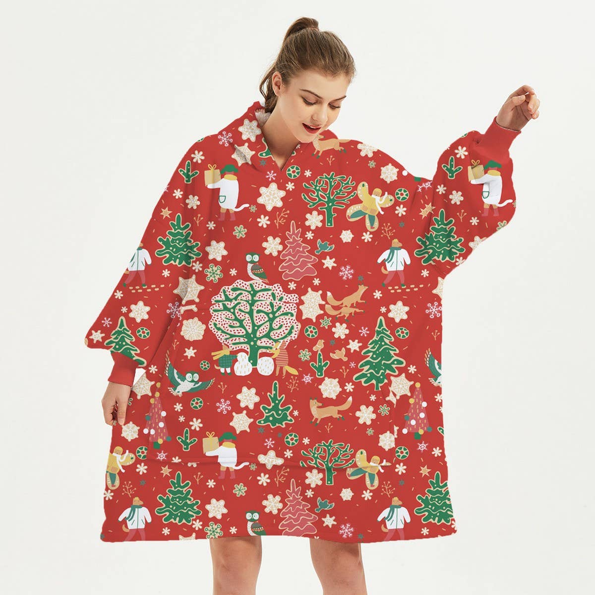 Christmas Reindeer Flannel Hoodie Blanket Gift