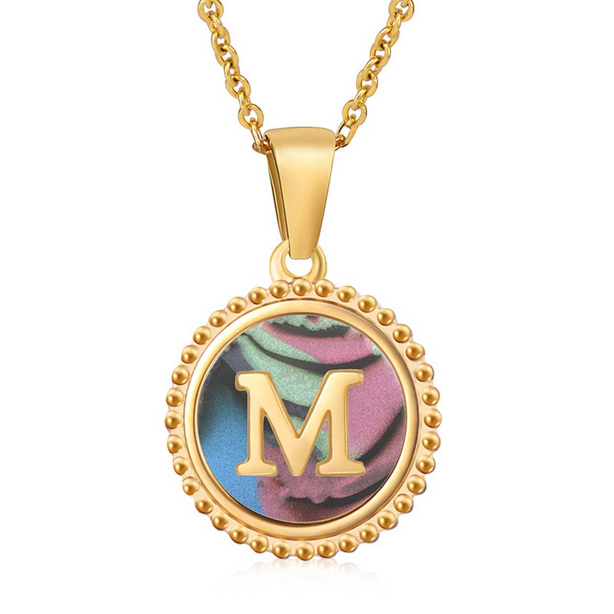 CWAJE1942_Simple Round Colorful Shell Letter Necklace