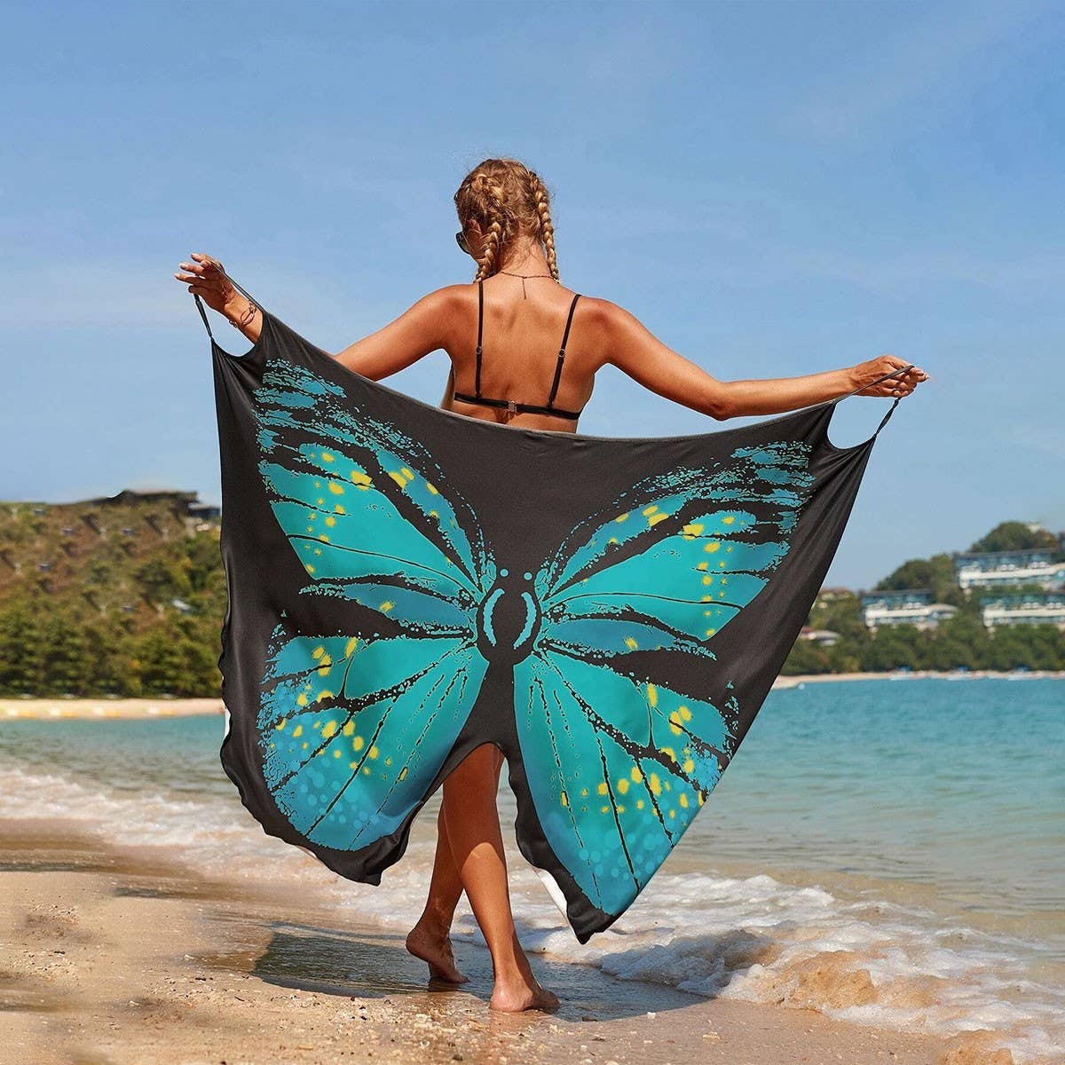 3D Butterfly Print Beach Dress, Sling Resort Style_CWBLS0459