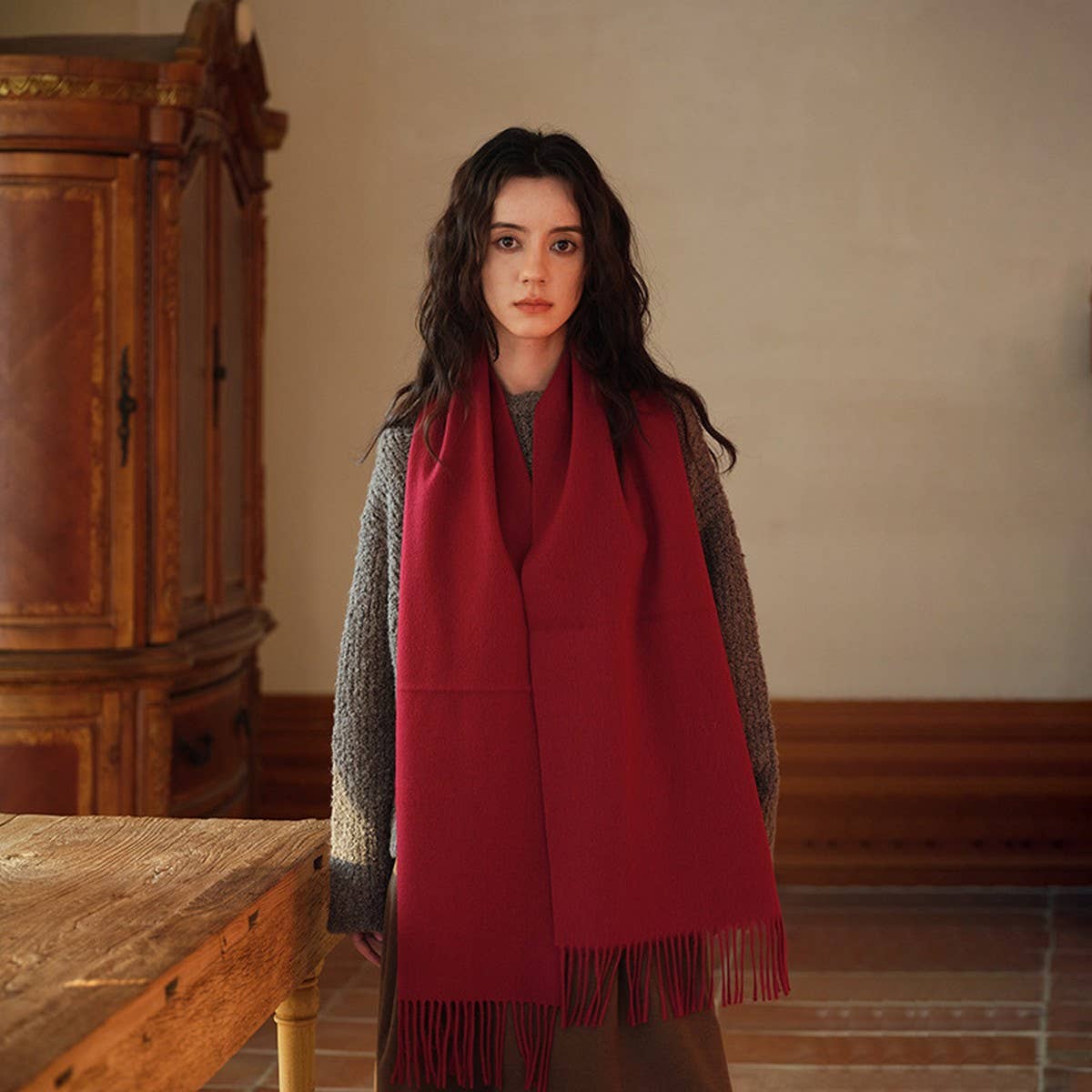 100% Wool Simple Solid Color Scarf Unisex_CWASC2296