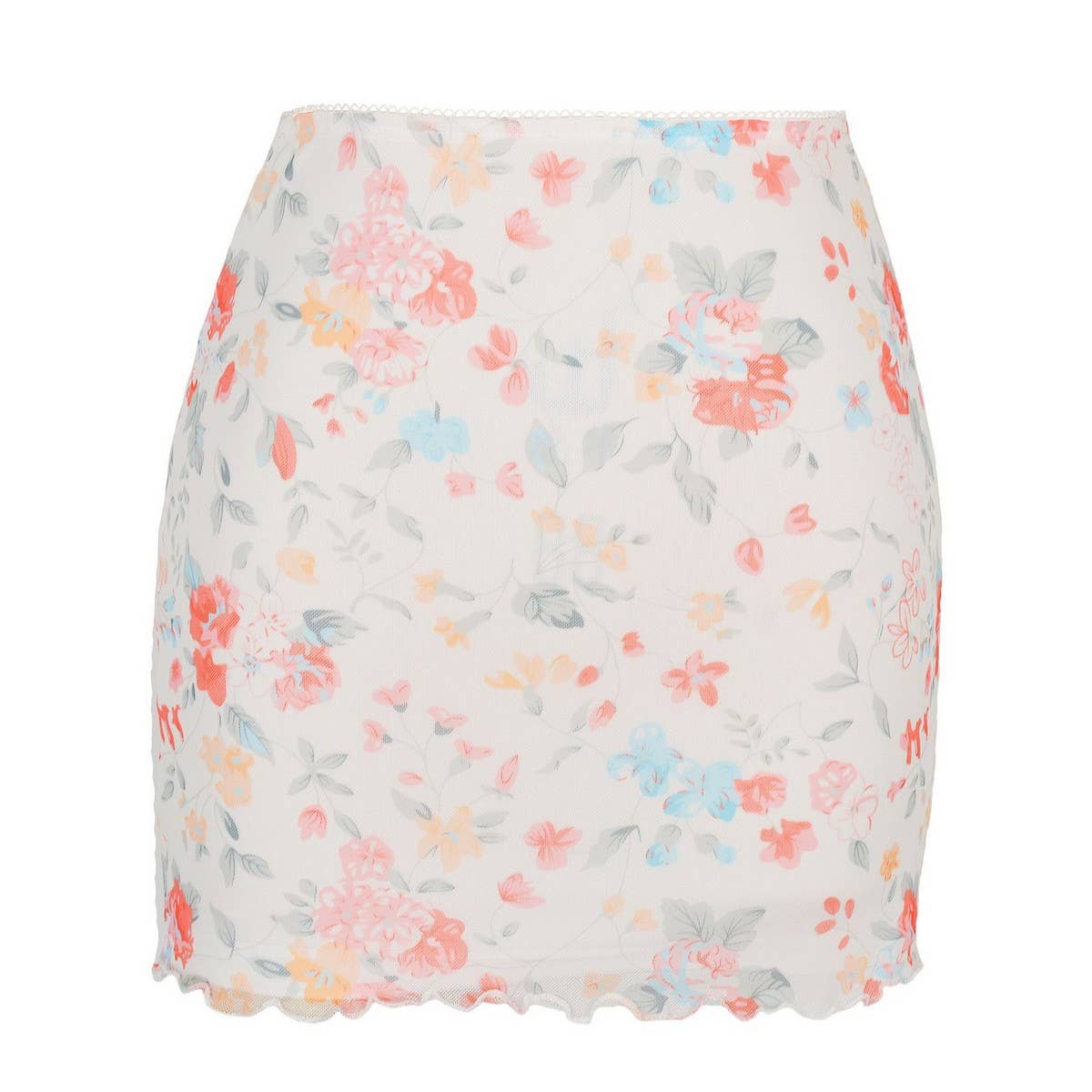 PRINTED MESH SKIRT DOUBLE LAYER SLIM HIP SKIRT_CWAB4794