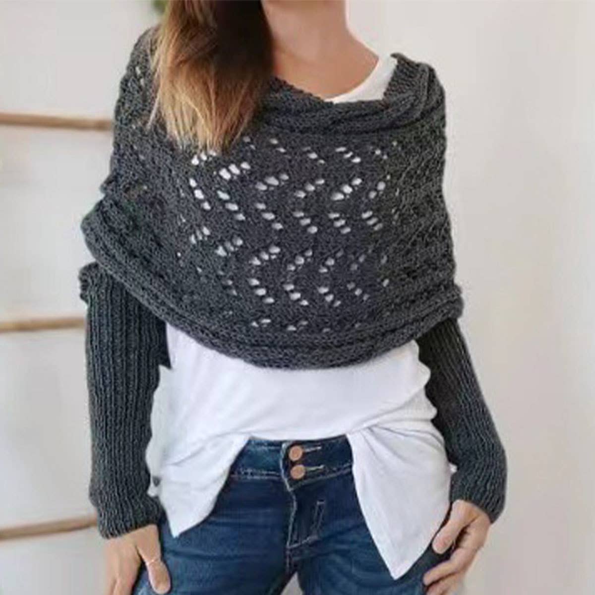 Cable Knit Infinity Scarf with Sleeves for Fall _CWASC1537