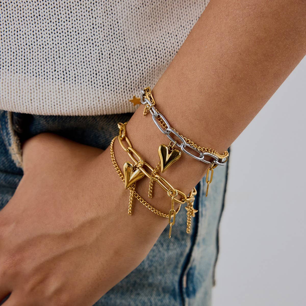 Gold Silver Heart Bracelet in Stainless Steel