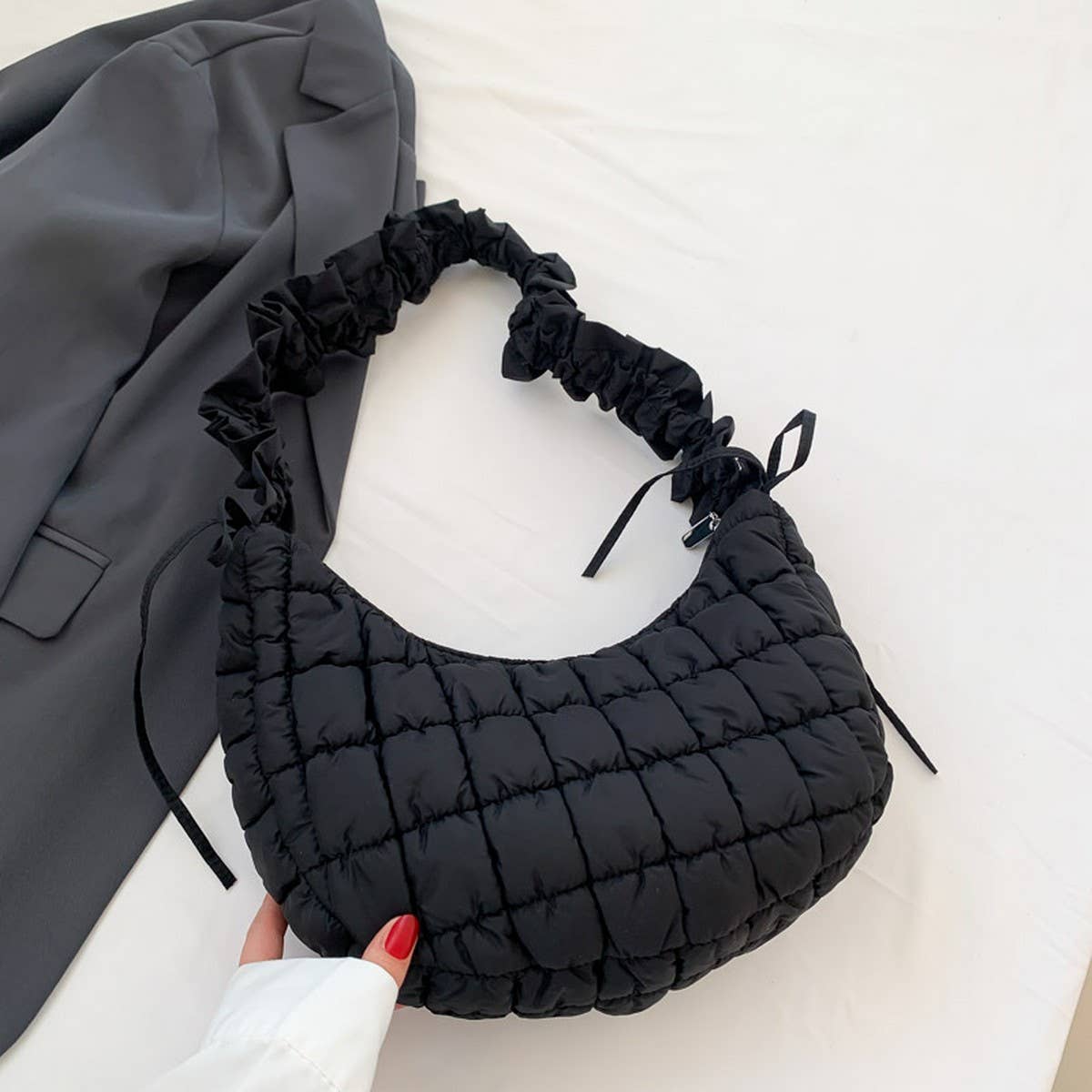 Ruffle Cloud Bag Trendy Puffy Shoulder_CUAB00523