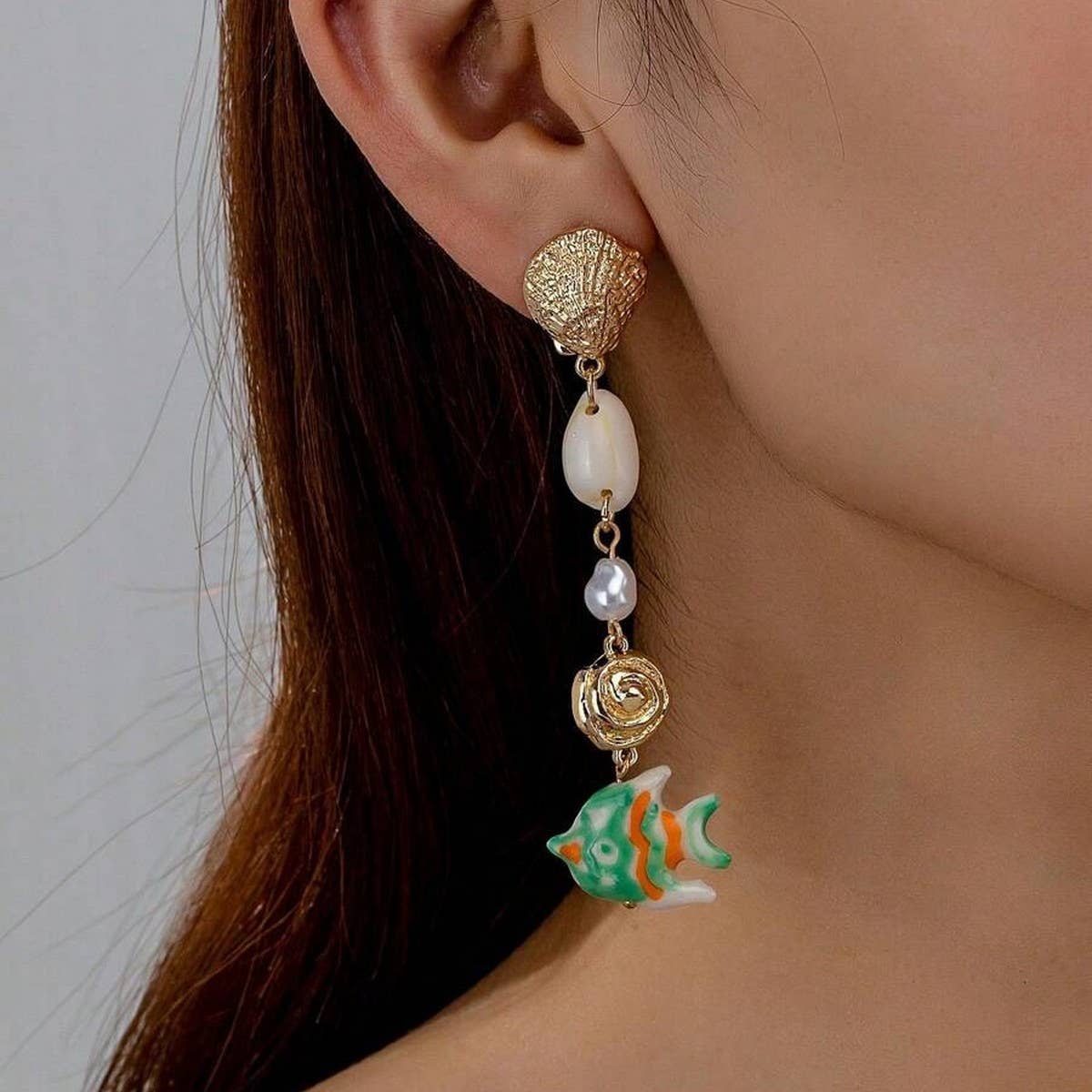 Stainless Steel Ocean Series Conch Shell Earrings_CWAJE5117