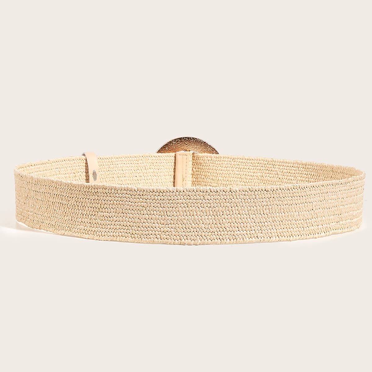HAND-EMBELLISHED ROUND BUCKLE STRAW BELT_CWABE0439