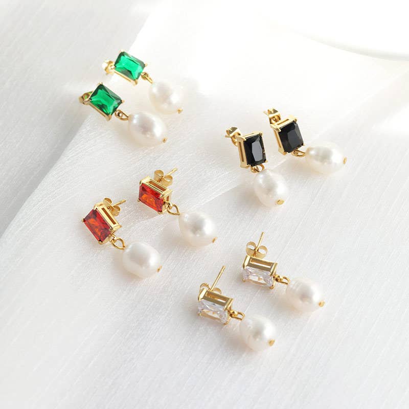 Popular stainless steel pearl zircon earrings