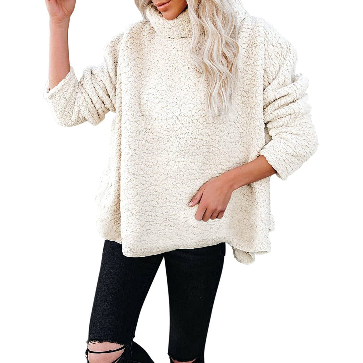 WOOLEN SOLID COLOR PULLOVER SHORT HOODIE WOMAN