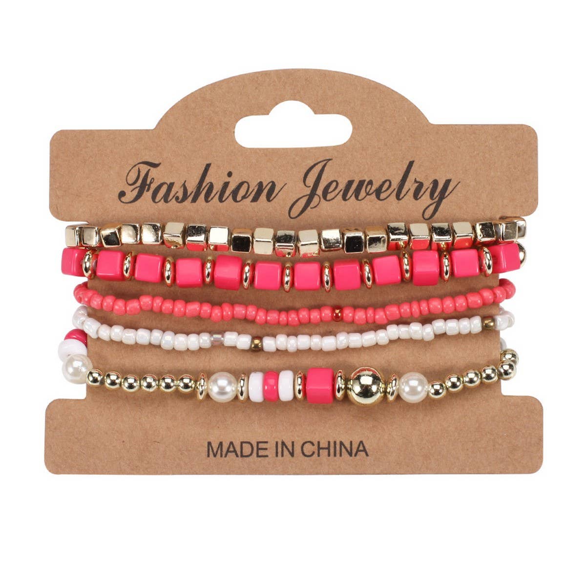 CWAJE05699_BOHO MULTI STRAND BEADED PEARL ELASTIC BRACELET