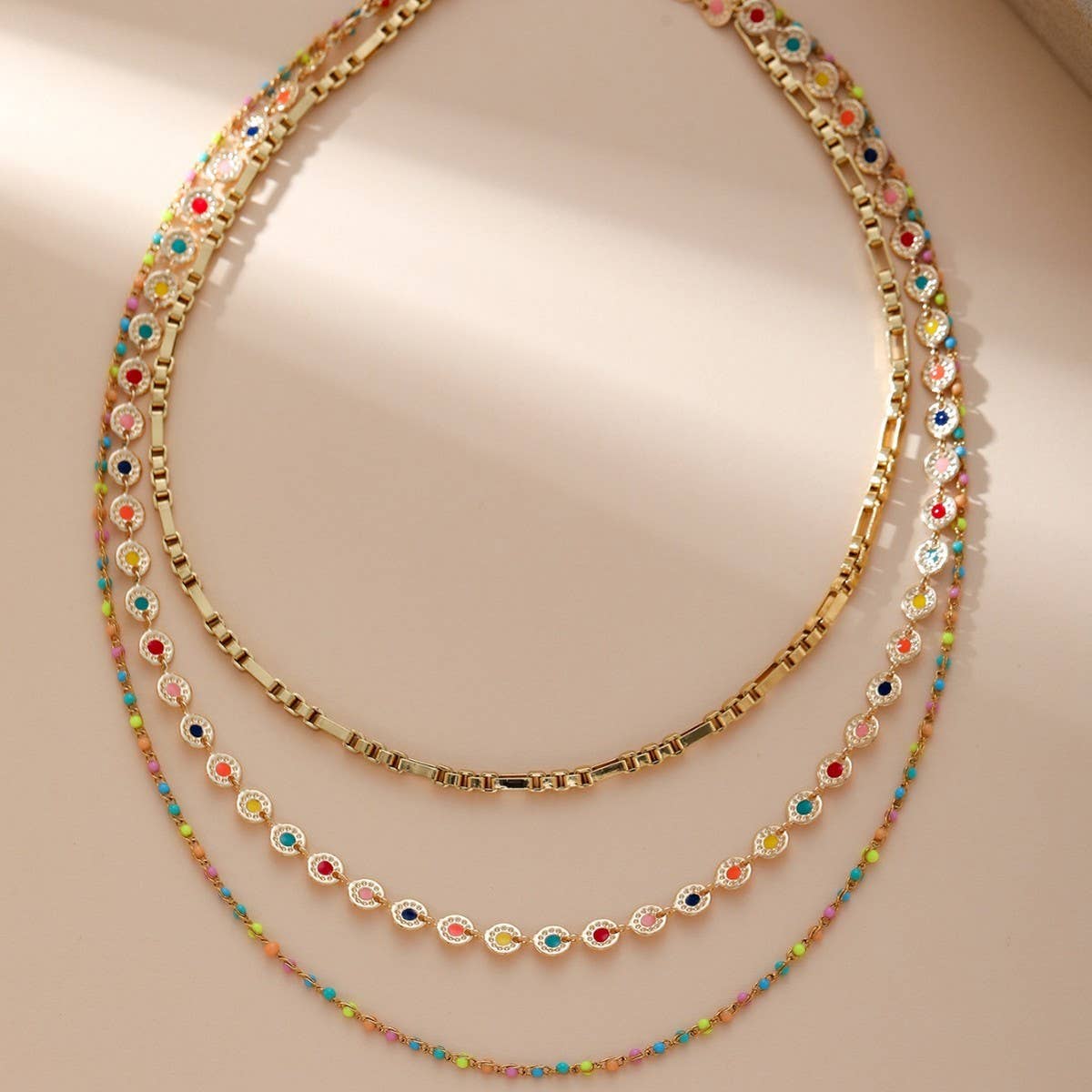 TITANIUM STEEL OIL DROP THREELAYER STACKINGNECKLACE